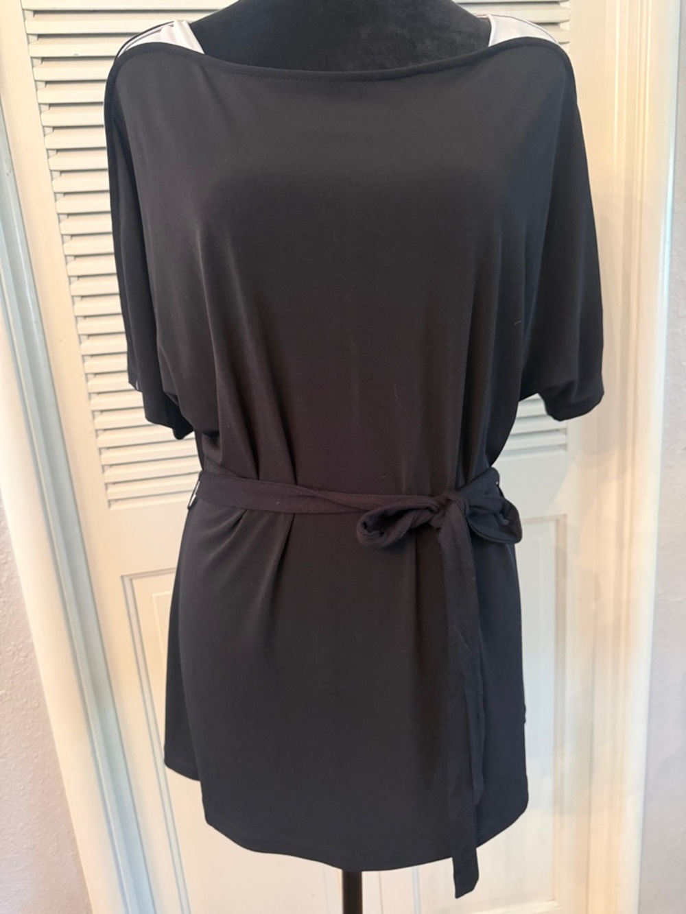 Calvin Klein Black Boatneck Short Sleeve Tunic with Side Ties